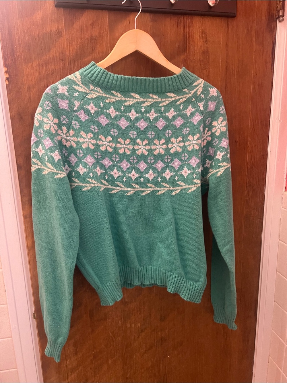 Women's Teal Fair Isle Crewneck Sweater